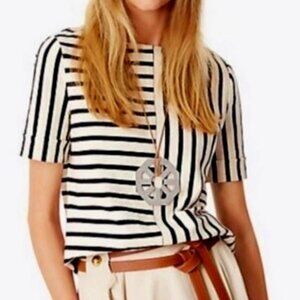 Tory Burch Harlie Striped Ivory and Black Shirt, Sz Med MSRP $158